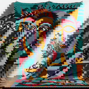 Picasso Inspired Handmade knoted Rug 59" x 118" Natural Wool: Picasso Inspired Handmade knoted Rug 59" x 118" Natural Wool PLEASE NOTE: Framed Large or heavy items do not have shipping costs included. The exact shipping cost will be added to your invoice post au