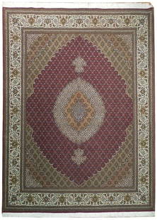 Luxury 6.7 x 8.8 Red Wool Silk Persian Tabriz Rug Handmade Iran: Luxury 6.7 x 8.8 Red Wool Silk Persian Tabriz Rug Handmade Iran Transform your space with this exquisite 6.7 x 8.8 Red Wool & Silk High-End Persian Tabriz Rug. Handcrafted by skilled Persian artisans,