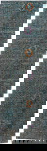 Mid Century Vintage Wool Flatweave Runner Rug 3'6 x 11'4 Green Motif: Mid Century Vintage Wool Flatweave Runner Rug 3'6 x 11'4 Green Motif Enhance your living space with this stunning Mid 20th Century Vintage Flatweave Runner Rug featuring an intricate all-over green mo