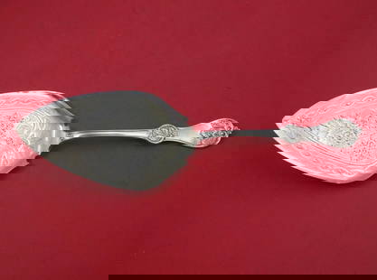 Durgin Strawberry Coin Silver Pie Server 9 1/4 inch Brite-Cut Flowers: Durgin Strawberry Coin Silver Pie Server 9 1/4 inch Brite-Cut Flowers This exquisite pie server features the 'Strawberry' pattern by Durgin, crafted from coin silver. Elegant brite-cut flowers adorn t