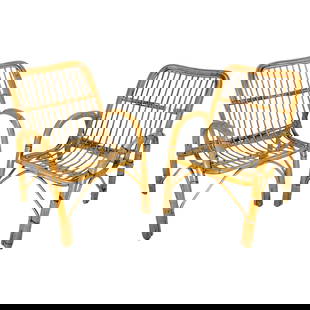 1970s Italian Bamboo Armchairs Set of 2 Franco Albini Style Mid-Century Modern: 1970s Italian Bamboo Armchairs Set of 2 Franco Albini Style Mid-Century Modern This stunning pair of 1970s Italian bamboo armchairs showcases the iconic style of Franco Albini, embodying the essence o