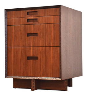 Rare 1950s Frank Lloyd Wright Taliesin Mahogany Nightstand 31.5" Wide: Rare 1950s Frank Lloyd Wright Taliesin Mahogany Nightstand 31.5" Wide This exquisite mid-century nightstand is a rare piece designed by Frank Lloyd Wright, showcasing his iconic Taliesin style. Crafte