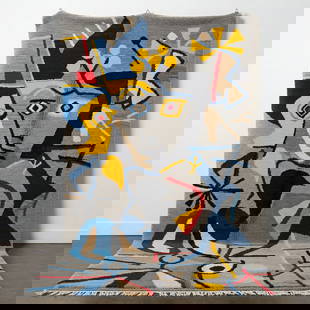 Picasso Inspired Handmade knoted Rug 69" x 138" Natural Wool: Picasso Inspired Handmade knoted Rug 69" x 138" Natural Wool PLEASE NOTE: Framed Large or heavy items do not have shipping costs included. The exact shipping cost will be added to your invoice post au