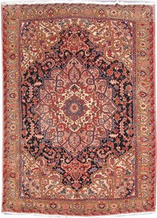 Handcrafted 7.8x10.8 Multi-Color Persian Heriz Area Rug: Handcrafted 7.8x10.8 Multi-Color Persian Heriz Area Rug Transform your space with the striking beauty of this 7.8 x 10.8 Multi-Color Rare Persian Heriz Rug. Handwoven by skilled Persian artisans, this