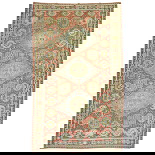 Antique Soumac Tribal Flatweave Rug 81 x 127 in Wool Caucasus 1900-1910: Antique Soumac Tribal Flatweave Rug 81 x 127 in Wool Caucasus 1900-1910 Discover this exquisite Antique Soumac Flatweave Gallery Size Rug, featuring a captivating all-over tribal and geometric design.