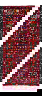 Vintage Hand-Knotted Persian Rug 3'7" X 8' Geometric Design Wool Red: Vintage Hand-Knotted Persian Rug 3'7" X 8' Geometric Design Wool Red Discover the charm of this vintage hand-knotted Persian rug featuring a captivating geometric design. With magnificent detailing, i