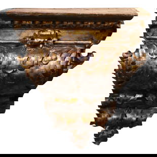 18th Century Italian Louis XV Hand Carved Giltwood Wall Bracket Console: 18th Century Italian Louis XV Hand Carved Giltwood Wall Bracket Console Elevate your space with this stunning 18th Century Italian Hand Carved Giltwood Display Wall Bracket Console. This exquisite pie