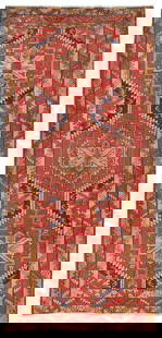 Vintage Handmade Tribal Geometric Runner Rug 4'7 x 10'0 Wool: Vintage Handmade Tribal Geometric Runner Rug 4'7 x 10'0 Wool Enhance your space with this exquisite Handmade Tribal Geometric Oriental Wide Runner Rug, measuring 4'7" x 10'0" ft. Crafted from high-qua