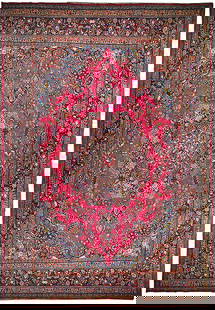 9.7 x 12.10 Salmon Red Persian Sarouk Rug Hand-Knotted Semi-Antique: 9.7 x 12.10 Salmon Red Persian Sarouk Rug Hand-Knotted Semi-Antique Transform your living space with this stunning 9.7 x 12.10 Salmon Red Semi Antique Persian Sarouk Rug, handcrafted by skilled Persia