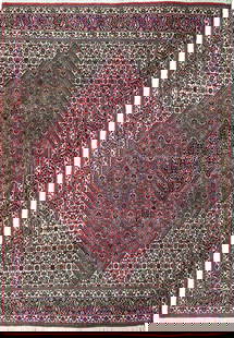 Handcrafted 6'6 x 8'8 Persian Bijar Rug in Light Maroon and Ivory: Handcrafted 6'6 x 8'8 Persian Bijar Rug in Light Maroon and Ivory Discover the exquisite craftsmanship of this 6' 6" x 8' 8" Persian Bijar rug, a true masterpiece woven by talented artisans in Iran. T