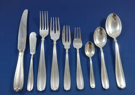 Buccellati Palm Beach Sterling Silver 93-Piece Flatware Set Italy: Buccellati Palm Beach Sterling Silver 93-Piece Flatware Set Italy Experience timeless elegance with the Palm Beach flatware set by Buccellati, meticulously handcrafted from sterling silver. This exqui