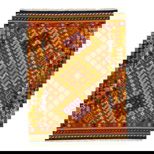 Vibrant Modern Kilim Handmade Wool Rug 5'10 x 7'9 Multicolor Geometric Design: Vibrant Modern Kilim Handmade Wool Rug 5'10 x 7'9 Multicolor Geometric Design Enhance your decor with this stunning Modern Kilim handmade wool rug, featuring a vibrant multicolor design in an intricat