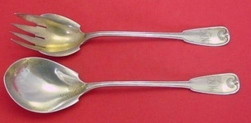 Tiffany & Co. Palm Sterling Silver Salad Serving Set 10.5" 2pc Gold-Washed: Tiffany & Co. Palm Sterling Silver Salad Serving Set 10.5" 2pc Gold-Washed Introducing the exquisite Palm by Tiffany & Co. Sterling Silver Salad Serving Set, featuring a distinctive flat handle design