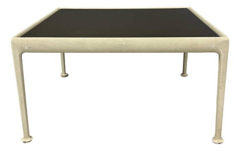 Richard Schultz Mid-Century Aluminum Enamel Coffee Table 28" Square: Richard Schultz Mid-Century Aluminum Enamel Coffee Table 28" Square This mid-century modern coffee or end table features a sleek aluminum frame with an off-white powder coat finish and a distinctive b