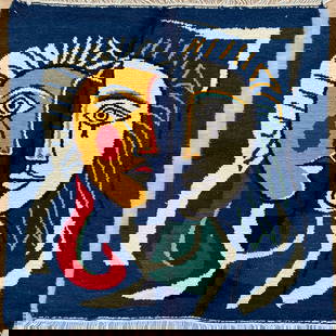 Picasso Inspired Handmade knoted Rug 69" x 138" Natural Wool: Picasso Inspired Handmade knoted Rug 69" x 138" Natural Wool PLEASE NOTE: Framed Large or heavy items do not have shipping costs included. The exact shipping cost will be added to your invoice post au
