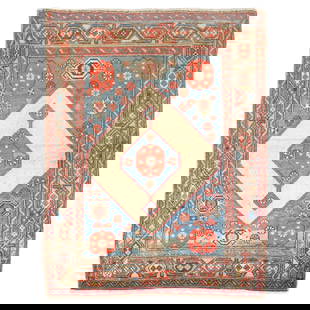 Persian Serab Decorative Rug Hand-Woven Tribal Design 40 x 48: Persian Serab Decorative Rug Hand-Woven Tribal Design 40 x 48 Discover the unique charm of this early 20th century Persian Serab decorative rug, featuring a captivating design in light blues and coral