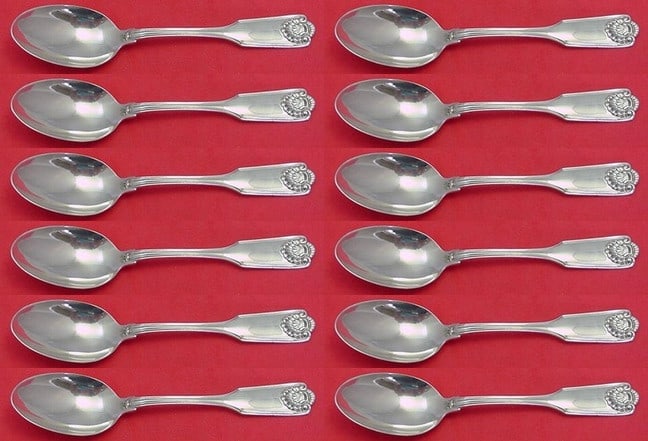 Frank Smith Fiddle Shell Sterling Silver Teaspoon Set 12 Pieces 5 3/4 in: Frank Smith Fiddle Shell Sterling Silver Teaspoon Set 12 Pieces 5 3/4 in This exquisite 12-piece teaspoon set features the elegant Fiddle Shell pattern by Frank Smith, crafted from high-quality sterli