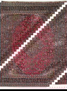 9'8" x 12'11" Dark Pink Handmade Persian Kashan Rug: 9'8" x 12'11" Dark Pink Handmade Persian Kashan Rug Transform your living space with this exquisite 9' 8" x 12' 11" Dark Pink Handmade Persian Semi Antique Kashan Rug. Crafted by skilled Persian artis