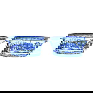 Exquisite Pair of Vintage Blue White Regency Cache Pots: Exquisite Pair of Vintage Blue White Regency Cache Pots Introducing a captivating pair of vintage Regency-style cache pots that exemplify timeless blue and white ceramics. These exquisite hand-painted