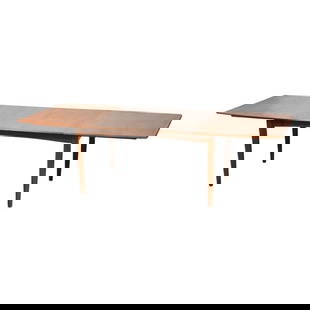 1960s Danish Modern Teak Dining Table Butterfly Leaf 101.125": 1960s Danish Modern Teak Dining Table Butterfly Leaf 101.125" Discover this exquisite 1960s refinished Danish Modern teak dining table, featuring a self-storing butterfly leaf design. This elegant pie
