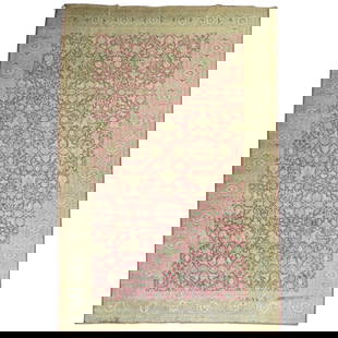 Elegant Persian Tabriz Rug 10' x 17' Hand-Woven Wool 1920: Elegant Persian Tabriz Rug 10' x 17' Hand-Woven Wool 1920 This stunning Persian Tabriz rug features an elegant all-over design with a blush raspberry pink ground complemented by accents of gray icy bl