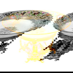 Set of 2 Sevres Porcelain Ormolu Tazza 1838 Royal Hunting Service: Set of 2 Sevres Porcelain Ormolu Tazza 1838 Royal Hunting Service This exquisite Sevres porcelain ormolu-mounted tazza, crafted in 1838, is part of the prestigious Hunting Service commissioned by King