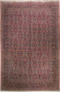 Handcrafted 10.9 x 16.4 Maroon Persian Semi-Antique Area Rug: Handcrafted 10.9 x 16.4 Maroon Persian Semi-Antique Area Rug Introducing a stunning 10.9 x 16.4 Maroon Persian Semi-Antique Rug, handcrafted by skilled Persian artisans. This exquisite area rug showca