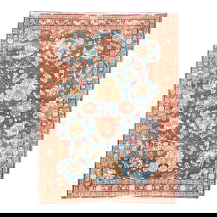Vintage Distressed Floral Wool Silk Rug 3'6 x 4'10 Blue Peach: Vintage Distressed Floral Wool Silk Rug 3'6 x 4'10 Blue Peach Beautiful Vintage Distressed hand-knotted wool & silk Rug with blue and Peach field. This rug has red accents in an allover floral design.