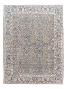 Hand-Knotted 21st Century Indian Wool Rug 11'11 x 15'8 Gray Geometric Design: Hand-Knotted 21st Century Indian Wool Rug 11'11 x 15'8 Gray Geometric Design Discover the elegance of this stunning 21st Century contemporary Indian wool rug. Hand-knotted with a soft gray field, it f