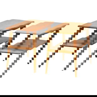 Mid Century Modern Heywood Wakefield Birch End Tables Pair 15x28x20.5: Mid Century Modern Heywood Wakefield Birch End Tables Pair 15x28x20.5 This pair of mid-century modern end tables, crafted by Heywood Wakefield, features a stylish birch construction in a warm brown fi