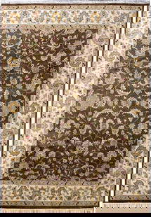 Handcrafted 8' x 10' Brown Agra Area Rug Handmade in India: Handcrafted 8' x 10' Brown Agra Area Rug Handmade in India Elevate your home decor with the 8' x 10' Quality Agra Rug in an elegant brown hue. This area rug showcases traditional Agra patterns, meticu