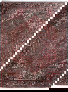 Handcrafted Persian Heriz Rug 8'6 x 11'4 Silk-Like Pile: Handcrafted Persian Heriz Rug 8'6 x 11'4 Silk-Like Pile This exquisite handcrafted Persian Heriz rug showcases traditional designs intricately woven throughout. With a silk-like pile, it offers a luxu