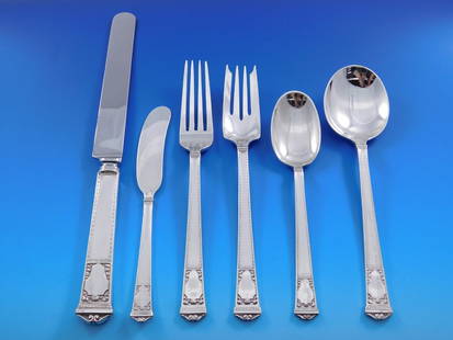 Tiffany & Co San Lorenzo Sterling Silver Flatware Set 80 Pieces Art Deco: Tiffany & Co San Lorenzo Sterling Silver Flatware Set 80 Pieces Art Deco Discover the exquisite San Lorenzo flatware set by Tiffany & Co., a stunning collection of 80 pieces crafted from sterling silv