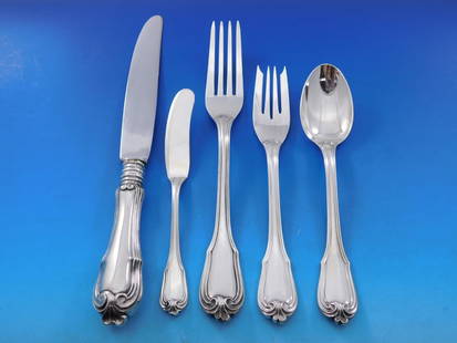Borgia 35 Piece Sterling Silver Flatware Set by Buccellati Italy: Borgia 35 Piece Sterling Silver Flatware Set by Buccellati Italy Discover the timeless elegance of the Borgia flatware set by Buccellati, crafted from high-quality sterling silver. This exquisite 35-p