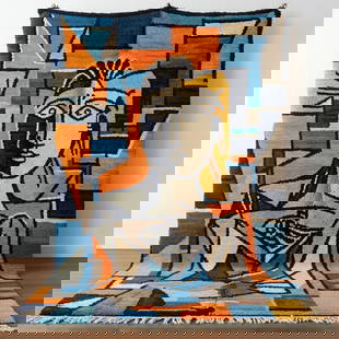 Picasso Inspired Handmade knoted Rug 108" x 217" Natural Wool: Picasso Inspired Handmade knoted Rug 108" x 217" Natural Wool PLEASE NOTE: Framed Large or heavy items do not have shipping costs included. The exact shipping cost will be added to your invoice post a