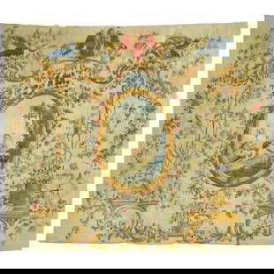 18th Century French Aubusson Silk Wool Tapestry Panel 8'6 x 10'6: 18th Century French Aubusson Silk Wool Tapestry Panel 8'6 x 10'6 This exquisite late 18th century French Aubusson tapestry panel from France features a captivating design that showcases animals in a c