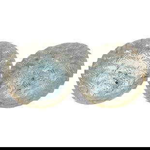 Set of 2 Mid-Century Murano Glass Woven Rope Chandeliers: Set of 2 Mid-Century Murano Glass Woven Rope Chandeliers Enhance your space with this stunning pair of clear Murano glass 'Woven Rope' flushmount chandeliers, crafted in Italy during the late 20th cen