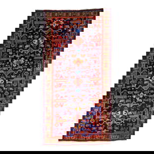 Vintage 1960s Hand-Knotted Heriz Wool Rug 5' x 9'9" Navy Blue Geometric Floral: Vintage 1960s Hand-Knotted Heriz Wool Rug 5' x 9'9" Navy Blue Geometric Floral This alluring vintage Heriz rug, painstakingly hand-knotted from high-quality wool, features a rich navy blue field. Intr