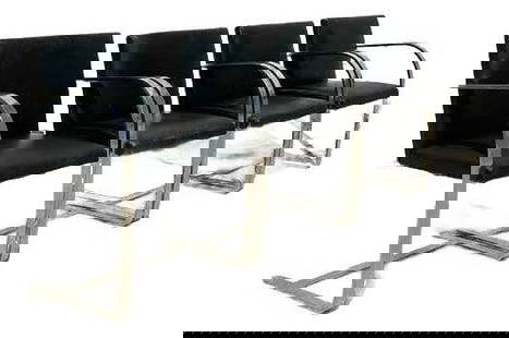 Set of 4 Vintage Brno Dining Chairs by Mies van der Rohe in Black Leather: Set of 4 Vintage Brno Dining Chairs by Mies van der Rohe in Black Leather Enhance your space with a set of four vintage Brno dining chairs designed by the renowned Mies van der Rohe and produced by Kn