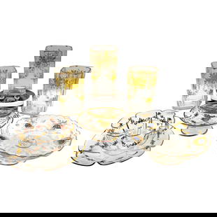 Set of 8 French Gilt Enameled Crystal Table Articles in Baccarat Style: Set of 8 French Gilt Enameled Crystal Table Articles in Baccarat Style Discover an exquisite collection of French gilt enameled crystal table articles, crafted in the style of Baccarat and dating back