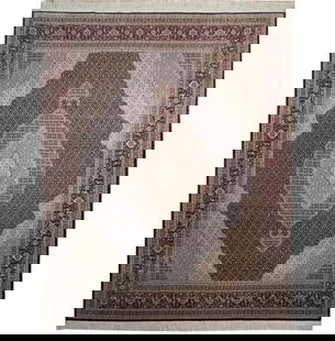 Mahi Tabriz 7.10 x 9.9 Wool Silk Rug Midnight Blue: Mahi Tabriz 7.10 x 9.9 Wool Silk Rug Midnight Blue Discover the elegance of this Mahi Tabriz rug, measuring 7.10 x 9.9 feet. Crafted from a luxurious blend of wool and silk, this fine quality rug feat