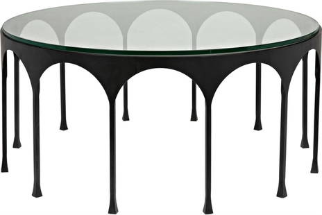 Noir Achille Coffee Table Industrial Style Glass Top 17H x 37W x 37D: Noir Achille Coffee Table Industrial Style Glass Top 17H x 37W x 37D The Achille Coffee Table is a stunning addition to any living space, featuring a sleek glass top supported by a durable industrial