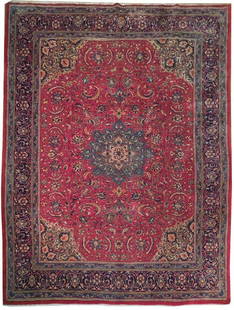 Handwoven 10' x 13' Red Persian Semi-Antique Tabriz Rug from Iran: Handwoven 10' x 13' Red Persian Semi-Antique Tabriz Rug from Iran Introduce a captivating piece of history into your home with the 10' x 13' Red Persian Semi-Antique Tabriz Rug. Handcrafted by skilled