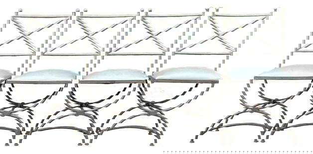 Vintage Wrought Iron Dining Chairs Set of 4 Boho Style: Vintage Wrought Iron Dining Chairs Set of 4 Boho Style Elevate your dining space with this stunning set of four vintage wrought iron chairs, exuding timeless bohemian charm and sturdy craftsmanship. F