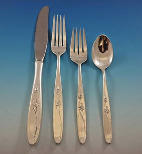 Towle Rose Solitaire Sterling Silver Flatware Set 27 Pieces Service for 6: Towle Rose Solitaire Sterling Silver Flatware Set 27 Pieces Service for 6 Introducing the exquisite Rose Solitaire Sterling Silver Flatware Set by Towle, a perfect choice for those looking to enhance