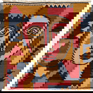 Picasso Inspired Handmade knoted Rug 98" x 197" Natural Wool: Picasso Inspired Handmade knoted Rug 98" x 197" Natural Wool PLEASE NOTE: Framed Large or heavy items do not have shipping costs included. The exact shipping cost will be added to your invoice post au
