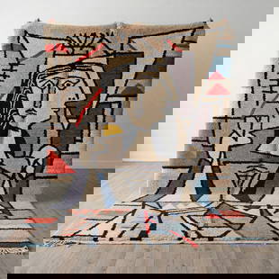 Picasso Inspired Handmade knoted Rug 39" x 79" Natural Wool: Picasso Inspired Handmade knoted Rug 39" x 79" Natural Wool PLEASE NOTE: Framed Large or heavy items do not have shipping costs included. The exact shipping cost will be added to your invoice post auc