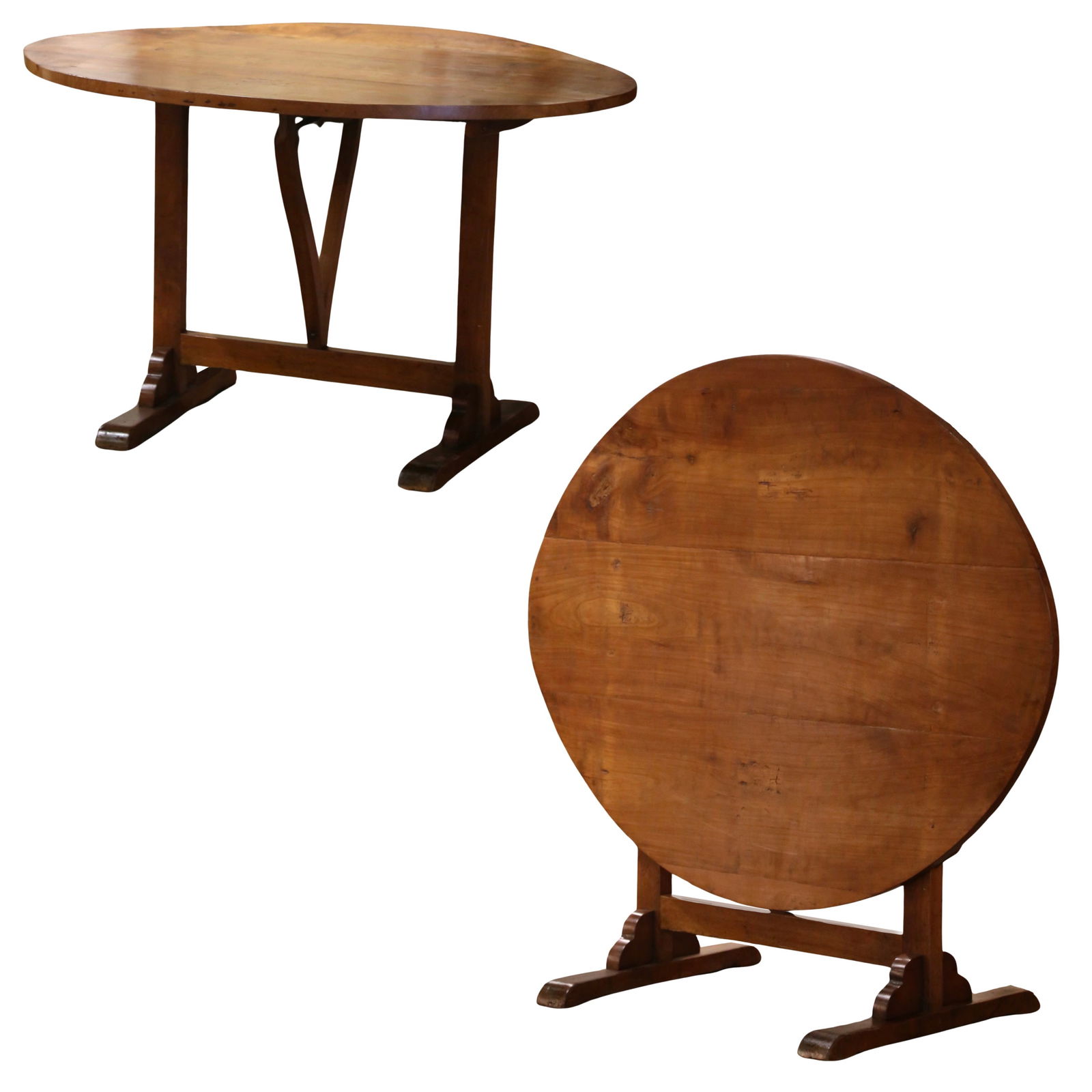 19th Century French Cherry Tilt-Top Wine Tasting Table Burgundy: 19th Century French Cherry Tilt-Top Wine Tasting Table Burgundy Embrace the elegance of the French lifestyle with this exquisite 19th Century French Provincial Cherry Tilt-Top Wine Tasting Table, also