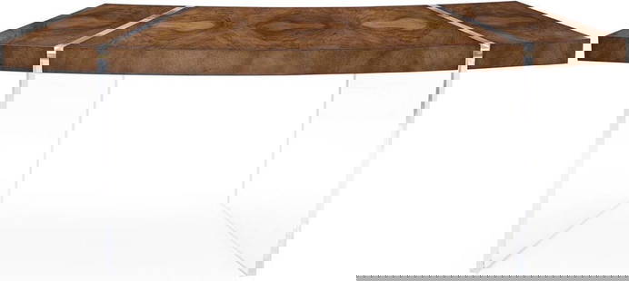 John-Richard Walnut Desk with Acrylic Legs Vintage Style: John-Richard Walnut Desk with Acrylic Legs Vintage Style This exquisite desk showcases a stunning walnut finish, emphasizing its antique or vintage style. Crafted with unique acrylic legs, it combines