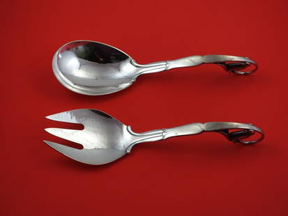 Georg Jensen Ornamental #141 Sterling Silver Salad Serving Set 2pc 9 inch: Georg Jensen Ornamental #141 Sterling Silver Salad Serving Set 2pc 9 inch Elevate your dining experience with this exquisite 2-piece Salad Serving Set from Georg Jensen, featuring the elegant Ornament